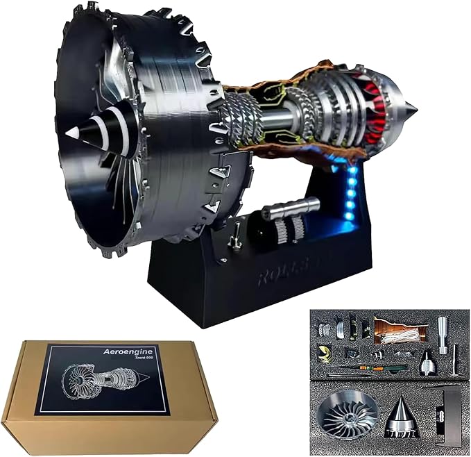 Turbofan Model Kit, Adjustable Speed TR900 Aircraft Engine Turbojet Engine with Light, DIY Mechanical Science Education Toy Gift Decor for Adult, 28cm
