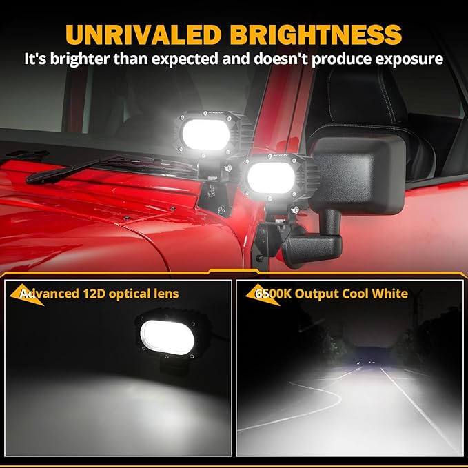 Auxbeam 4 Inch LED Square Pod Light, 60W White Spot Beam Driving Fog Light with DT Wiring Harness for Jeep Wrangler Truck Pickup SUV ATV UTV