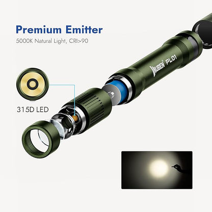 WUBEN PL01 Pen Light, 650 Lumens Pocket EDC Flashlight Rechargeable, Bright LED Pen Flashlight, IP68 Handheld Flash Lights, Compatible 2 AAA Battery for Home, Outdoor, Emergencies, Inspection