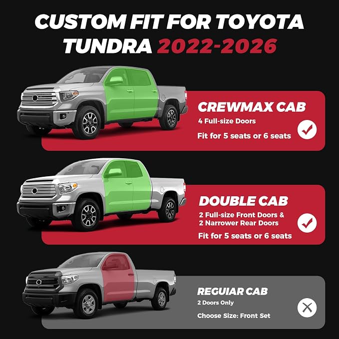 FREESOO Tundra Seat Covers 2026 2025 2024 2023 2022 Full Set, Fit for Toyota Tundra Crewmax Double Cab, Custom Truck Seat Covers with Waterproof Faux Leather BlackRed