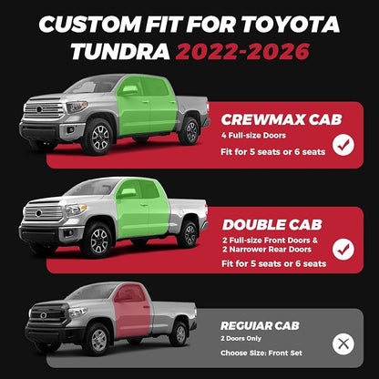 FREESOO Tundra Seat Covers 2026 2025 2024 2023 2022 Full Set, Fit for Toyota Tundra Crewmax Double Cab, Custom Truck Seat Covers with Waterproof Faux Leather BlackRed