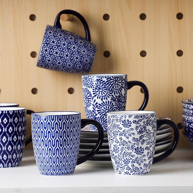 Selamica Ceramic Dinnerware Sets for 6, 24 Piece Plates and Bowls Sets, Scratch Resistant Dishes Set-Dishwasher & Microwave & Oven Safe, Vintage Blue A