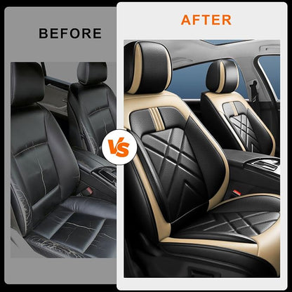 Trax Seat Covers Fit for Chevrolet/Chevy Trax 2024 2025 2026, Full Coverage Leather Waterproof Breathable Seat Covers, Automotive Seat Protectors, Airbag Compatible (2 Front Seats, Black Beige)