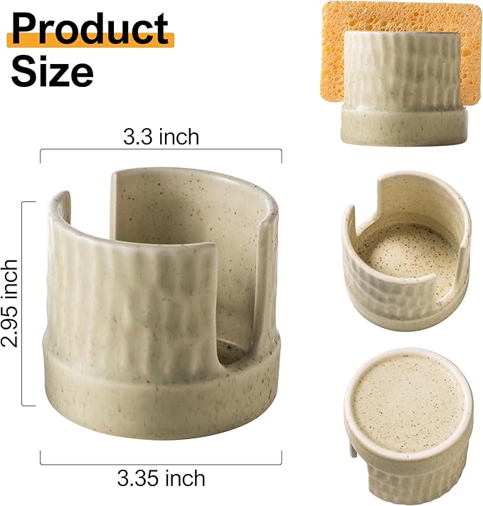 Zoeeker Kitchen Sponge Holder, Ceramics Sponge Dish Rack Sink Scrub Caddy