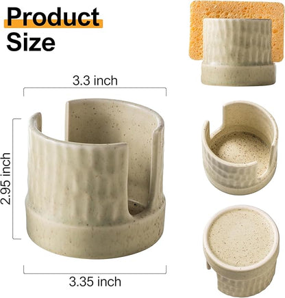 Zoeeker Kitchen Sponge Holder, Ceramics Sponge Dish Rack Sink Scrub Caddy