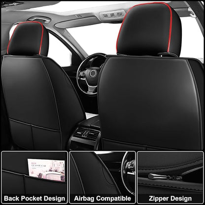 Seat Covers Full Set Fit for Nissan Rogue 2015-2026, Breathable and Comfortable Leather Car Seat Cover, Standard Waterproof Cushion Cover Auto Interior Accessories (Black Red)