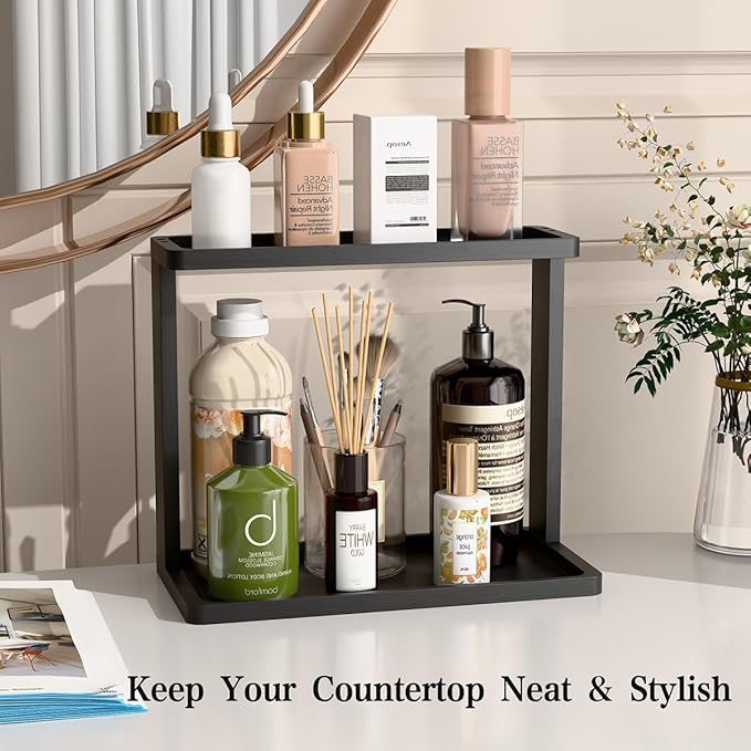 PEKER Bamboo Bathroom Organizer Countertop – Small Vanity Storage Shelf