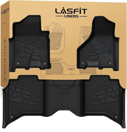 LASFIT Floor Mats for 2019-2025 2026 Ram 2500/3500 Crew Cab Bucket Seat for Carpet & Vinyl Floor (NOT fit Model with PTO Kit), All Weather TPE Custom Fit Car Mats Floor Liners 1st & 2nd Row, Black