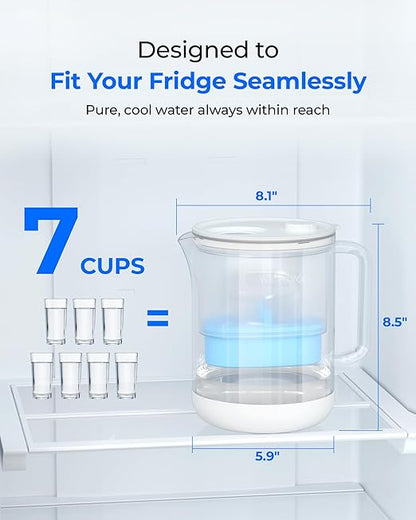 Waterdrop PT-72C-A Glass Alkaline Water Filter Pitcher, Eco-Friendly, Enhances