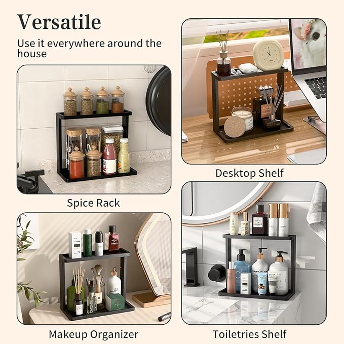 PEKER Bamboo Bathroom Organizer Countertop – Small Vanity Storage Shelf