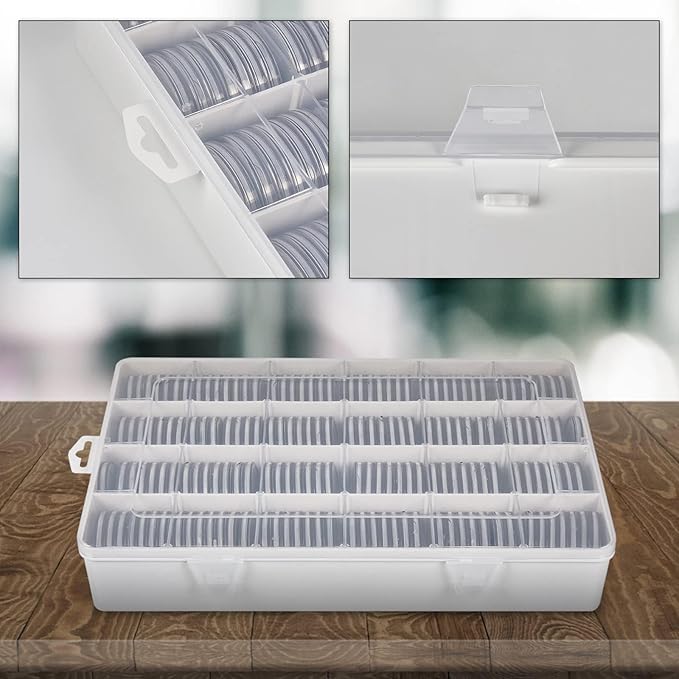 168 Pcs 46mm Coin Capsules Case with Foam Gasket, Plastic Storage Organizer Holder for Coin Collection Supplies, 7 Sizes (16/20/ 25/27/ 30/38/ 46mm) (Box Only)-White