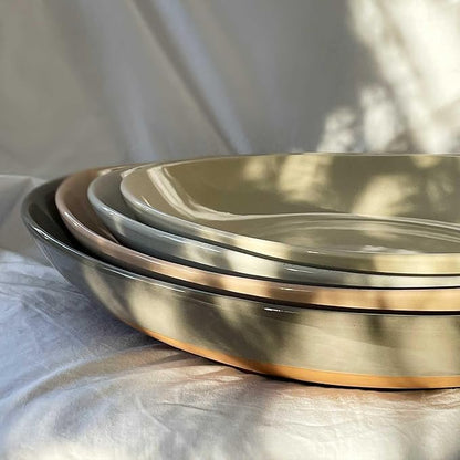 Mora Ceramic Large Serving Bowls- Set of 2 Oval Platters for Entertaining. Modern Kitchen Dishes for Dinner, Fruit, Salad, Turkey, etc. Oven, Dishwasher Safe, 55/35 oz, 13.5" / 11.8" - Neutrals