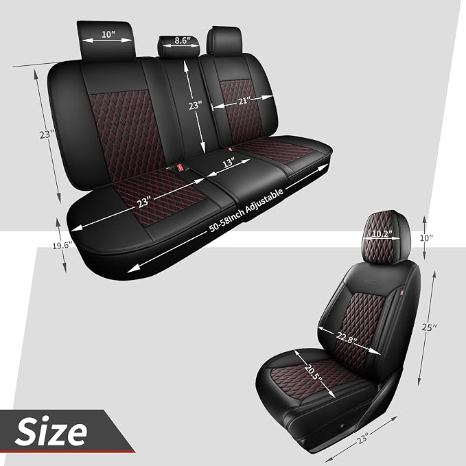 Front Automotive Seat Covers Set of 2,Universal Precision Fit Contoured Thick Nappa Leather Automotive Seat Covers & Accessories Waterproof Car Seat Covers SUV Truck,Style1 Black Red Line