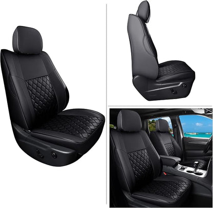 Huidasource Car Seat Covers for Grand Cherokee, 2pcs Full Coverage Leather Custom Automotive Interior Seat Cushion Cover Fit for Grand Cherokee 2011-2021 (Front Pair/Black)