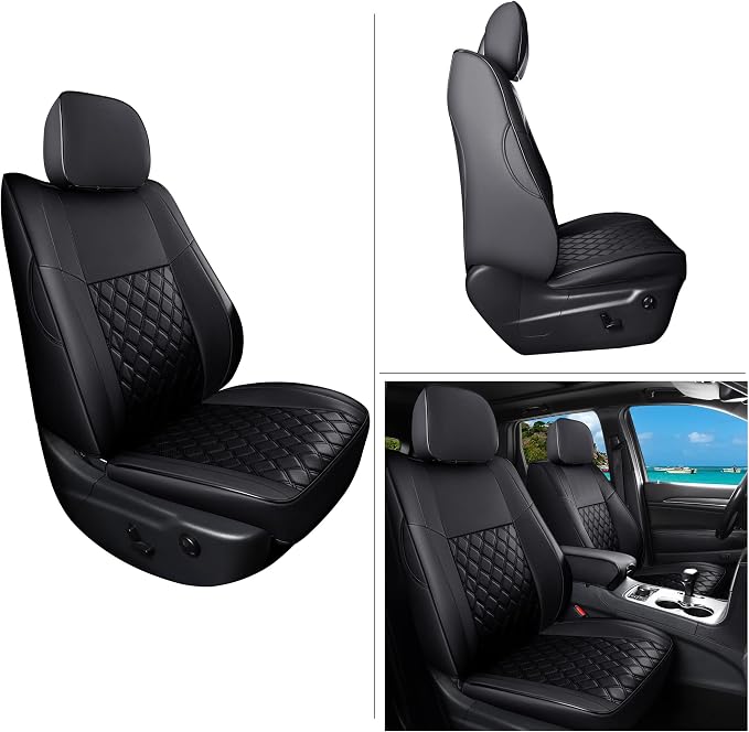 Huidasource Upgrade Grand Cherokee Seat Covers, Full Coverage Waterproof Leather Car Seat Covers, Custom Seat Cushion Protector Fit for Jeep Grand Cherokee 2011-2021 (Full Set/Black)