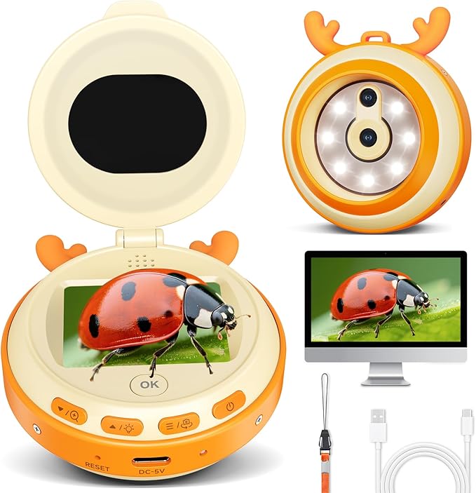 Kids Microscope Camera Gifts and Toys for 4-12 Year Old Boys Girls, Microscope for Kids 2" IPS HD Screen Microscopes Camera, Pocket Microscope Toy Christmas Birthday Science Kits Gift for Ages 3-8