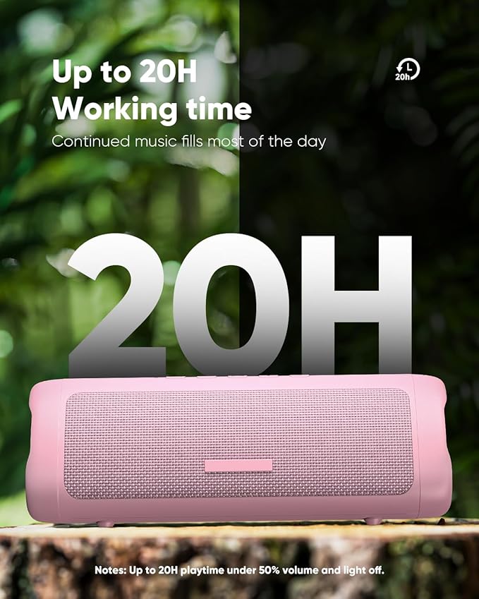 Bluetooth Speaker with HD Sound, Portable Wireless, IPX5 Waterproof, Up to 20H Playtime, TWS Pairing, BT5.3, for Home/Party/Outdoor/Beach, Stocking Stuffers, White Elephant Gifts for Adults (Pink)