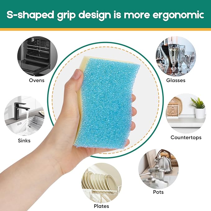 LAUNDRYLUX Scrub Sponge, 4 Pack Dual-Sided Temperature-Responsive Scrubber