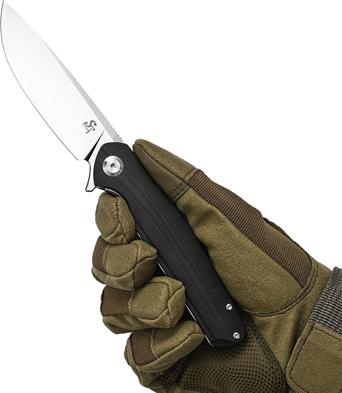Sitivien ST102 Folding Knife, D2 Steel Blade+G10 Handle Pocket Knife, EDC Tool Knife for Outdoor, Camping, Hunting, Survival (Black) …