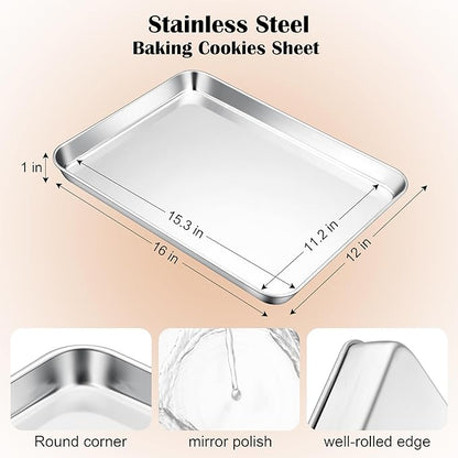 E-far Stainless Steel Baking Sheet, 16” x12” x 1” Baking Cookie Sheet Pan