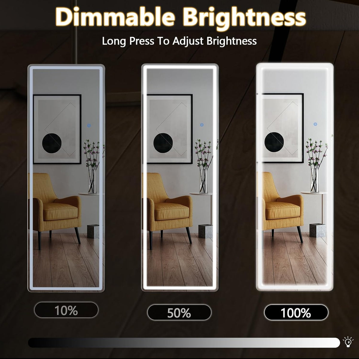 Sweetcrispy Full Length Mirror with LED Lights, 61"x17" Lighted Full Body Floor Mirror with Dimming & 3 Color Lighting, Stand for Bedroom, Dressing Room