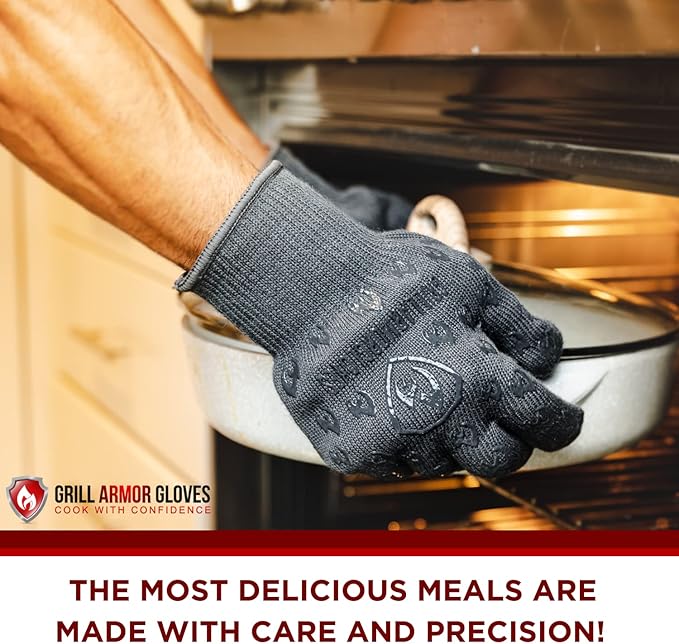 Grill Armor Oven Gloves with Fingers – 932°F Heat, Fire & Cut Resistant Mitts