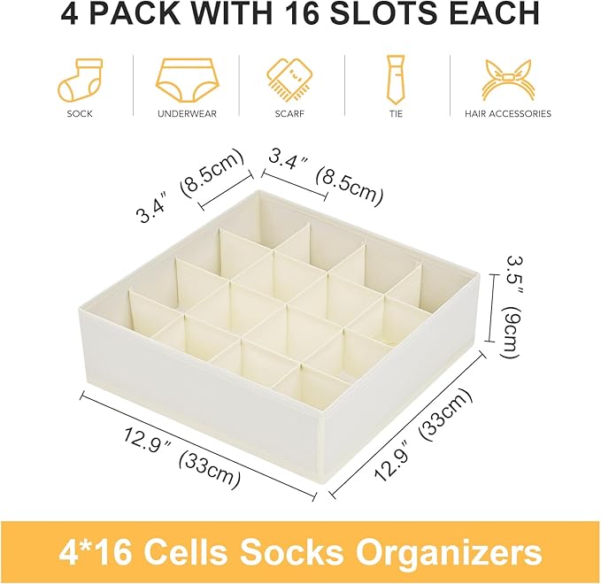 Joyoldelf Sock Drawer Organizer Divider Underwear Organizer 16-cell Fabric