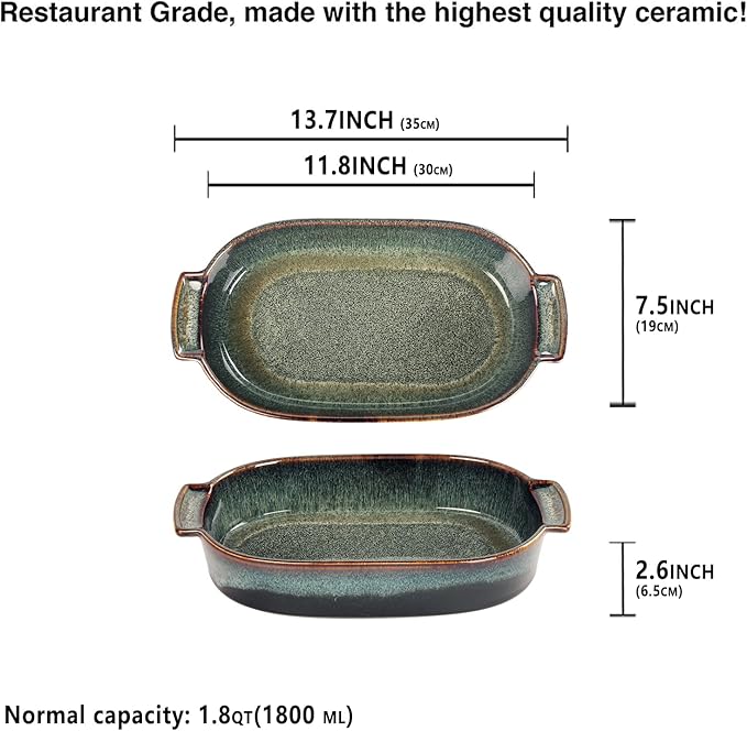 Ceramic Oval Casserole Baking Dish, 1.8 Quarts Baking Dish