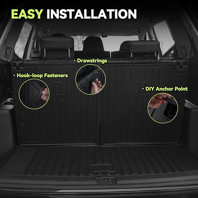 Tongama-Floor Mats for 2021-2026 Kia Sorento PHEV & Hybrid 7 Seats/Bench Seat, All Weather TPE Trunk Mat with Backrest Mat & 2nd Row Backrest Mats & Cargo Net & Door Sill Guards