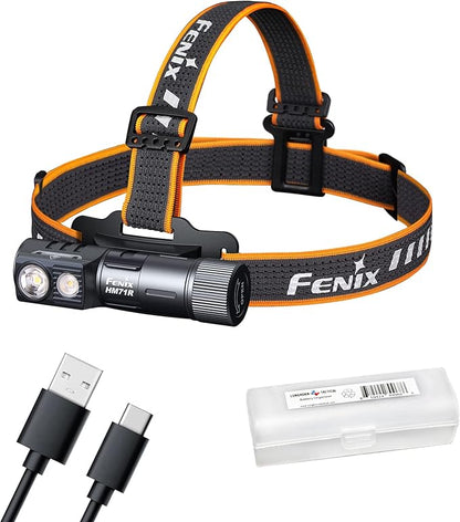 Fenix HM71R Headlamp, 2700 Lumen Super Bright USB-C Rechargeable Spot Light Flood Light L-Shape 90 Degree Right Angle Flashlight Industrial Grade with LumenTac Organizer