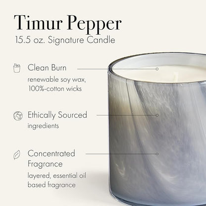 LAFCO New York Signature Candle, Timur Pepper - 15.5 oz - 90-Hour Burn Time - Reusable, Hand Blown Glass Vessel - Made in The USA