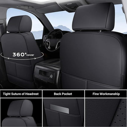 Coverado Chevy Silverado Seat Covers, Faux Leather Seat Covers Fit for Chevy Silverado GMC Sierra 2007-2025 1500, 2015-2025 2500HD 3500HD Crew Double Extended Cab (Front, Black)