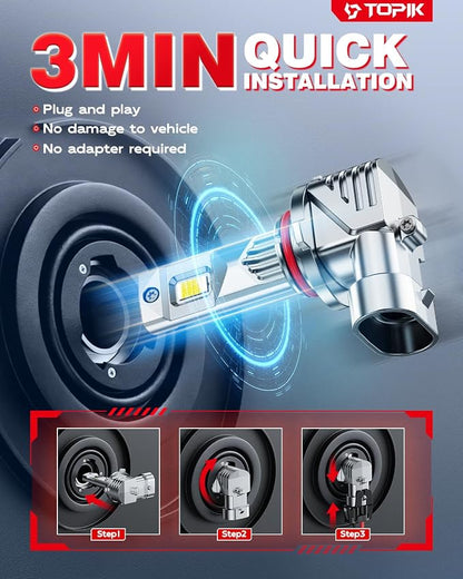 TOPIK 9005/HB3 LED Bulb, 900% Brighter & Clearer Than Stock, CANbus Ready, Fog Bulbs 9005 for Powersports IP68 50000Hrs Lifespan, 1:1 Size 3 Mins Installation, 2 Pack