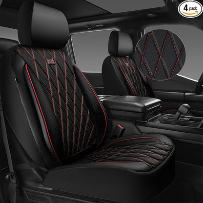 CAR PASS Thick Foam 3D Air Mesh Leather Car Seat Covers Front Seats Only, Breathable Premuim Leather Two Front Seat Cover, Airbag Compatible Universal Fit for 95% Sedan Van Truck SUV,Black and Red