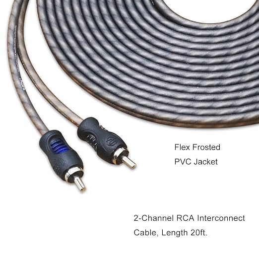 RECOIL RCI220 100% Oxygen Free Copper 20ft 2-Channel RCA Audio Cable, Twisted Pair with Noise Reduction