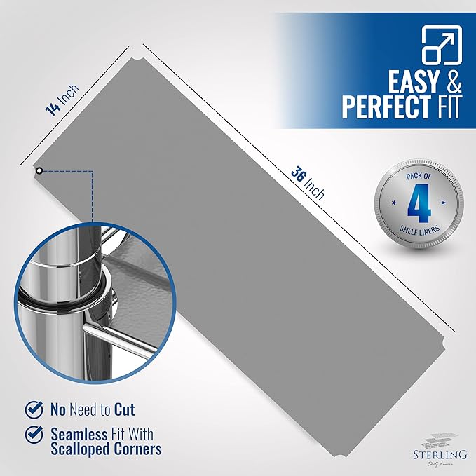 Sterling Shelf Liners for Wire Shelf System: Set of 4 in Graphite: 14 x 36 inch: Plastic Wire Shelving Mats