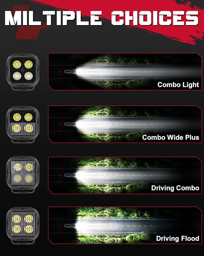 OFFROADTOWN LED Pods, 3inch 80W CREE LED Pods Off Road Driving Lights Cubes Ditch Lights Headlight for Truck Pickup Dirt Bike UTV ATV SUV Boat 4x4 Car - Combo Wide Plus Beam
