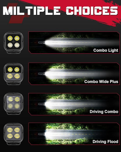 OFFROADTOWN LED Pods, 3inch 80W CREE LED Pods Off Road Driving Lights Cubes Ditch Lights Headlight for Truck Pickup Dirt Bike UTV ATV SUV Boat 4x4 Car - Combo Wide Plus Beam