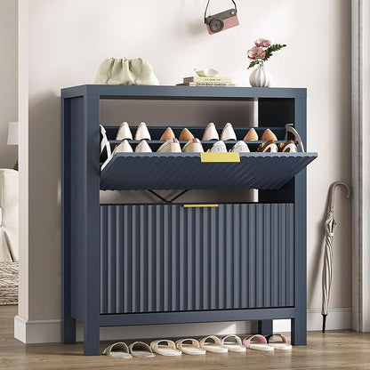 Shoe Cabinet Storage for Entryway, Fluted Shoe Cabinet