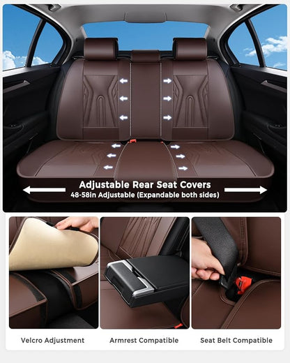 Huidasource Rear Seat Covers, Waterproof Faux Leather Rear Bench Seat Covers, Universal Fit Back Seat Cover for Most Cars Sedans SUVs Pickups Trucks, Coffee