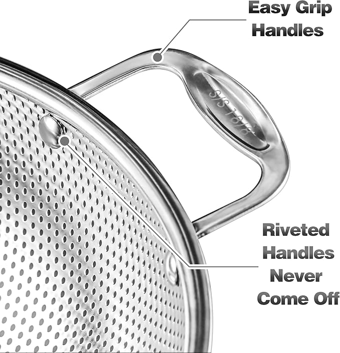 Tiawudi Large 6-Qt Colander, 18/8 Stainless Steel Mesh Strainer