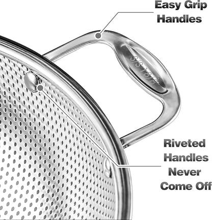 Tiawudi Large 6-Qt Colander, 18/8 Stainless Steel Mesh Strainer