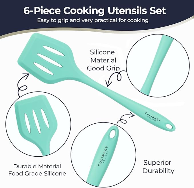 Culinary Couture Aqua Sky Silicone Cooking Utensils Set