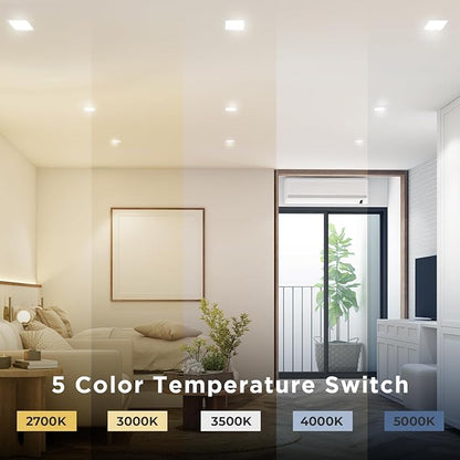 4-Inch LED Square Downlight Luminaire. Recessed Ceiling Light Fixture, 18-Watt, CCT 5 Color Changing (2700K/3000K/3500K/4000K/ 5000K), 1360 Lumens, White, Dimmable