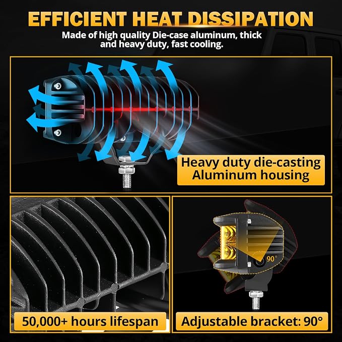 Auxbeam 5inch 68W Amber Fog Light Side Shooter LED Bar with Golden Yellow Spot Flood Combo Beam, Waterproof Offroad Fog Light for UTV ATV Jeep Wrangler Motor Truck Boat