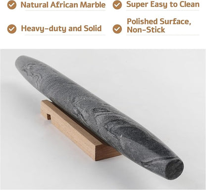 Koville African Natural Marble French Rolling Pin, 16inch Non-Stick Rolling Pin