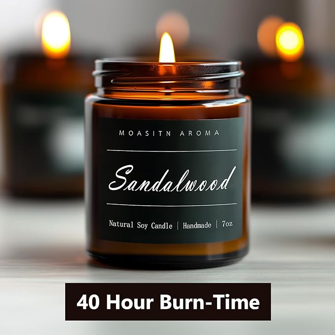 MOASITN Sandalwood Heavenly Scented Candles for Home| Natural Soy Aromatherapy Candle| Handmade Long Lasting Jar Candel| Gift for Women,Men| as Birthday,Housewarming,Thank You,Relaxing Gifts| 7oz