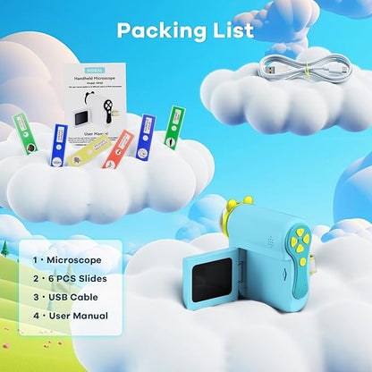 HP60 IPS Microscope for Kids: [Auto On & Off] [3-in-1] 2" Portable Handheld Microscope Miniscope, Pocket Mini Scope Educational Science Kit, Christmas Birthday Gifts for Kids, PC View, Blue
