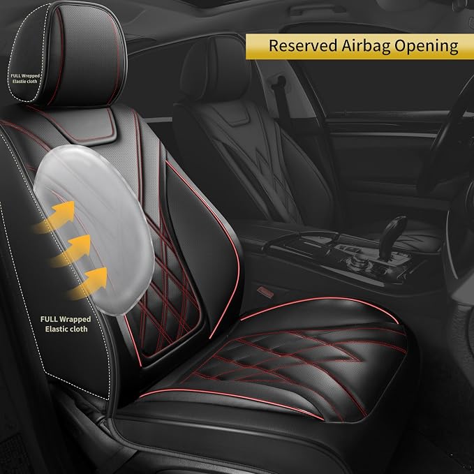 Car Seat Covers Compatible with Hyundai Equus 2011-2016 - Full Set 5 Seats Luxury Leather All-Weather Seat Cushions & Protectors, Waterproof & Breathable, Airbag Compatible (Redline)