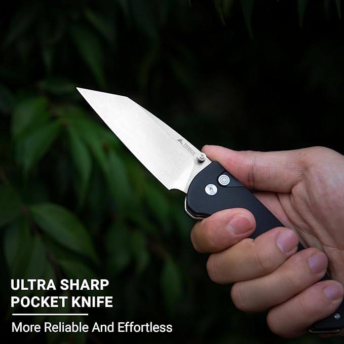 Pocket Folding Knife - 3.39" D2 Sheepsfoot Blade Stonewashed Finish - G10 Handle with Thumb Stud - EDC Knife for Men Women - Camping Hiking Survival Prepper